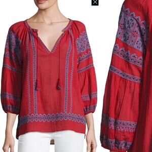 JOIE Gauge Embroidered Peasant Top